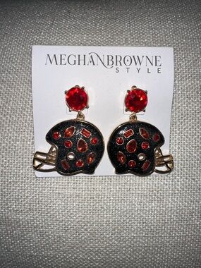 Red and Black Football Helmet Drop Earrings